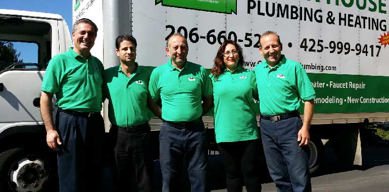 Green House Plumbing technician on a residential service call